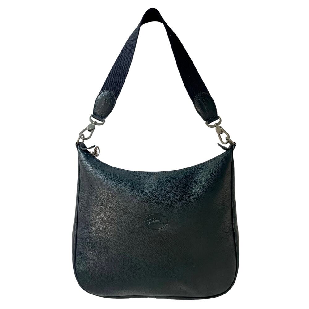 Longchamp Le Foulonné Pebbled leather Hobo Shoulder Bag Y2K Vintage Navy